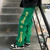 Men's Jeans High Quality Hip-Hop Bone Embroidery Men Women Fashion Green Black Denim Pants Oversized Mopping Trousers Jean