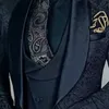 Navy Blue Floral Jacquard Män Passar Slim Fit med Shawl Lapel 3 Piece Custom Bröllop Tuxedo för Groomsmen 2020 Man Fashion X0909