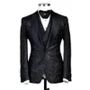 Glitter Zwarte pailletten Herenpakken Bruidegom dragen Bruiloft Blazer Tuxedos Formele Business Prom Pants Coat Jacket 3 Stuks