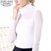 Mode Shirts Frauen Damen Tops Langarm Plus Größe Tops für Frauen Kleidung Solide Weiß Büro Dame Rollkragen 5907 50 210527