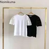 Nomikuma Koreanska lösa T-shirts Kvinnor Lace Hook Blomma Kortärmad Tshirts Patchworl Casual All-Match Tops Camisetas Mujer 210514