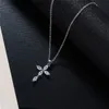 Women Cross Pendant Choker Necklace Rose Gold Silver Rhinestone Crystal Charm Jewelry Fashion Cubic Zirconia Clavicle Party Necklaces Birthday Gifts for Girls
