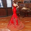 エスニック服ファッション刺繍Qipaoドレス女性中国の伝統的な長いチャイヌサムのイブニングドレス赤い花嫁の結婚式s m l xl xxl