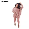 CM.YAYA Autunno Set da donna lavorato a maglia con maniche a pipistrello maglione pantaloni tuta Active Wear tuta a coste due pezzi Set Fitness Outfit Y0625