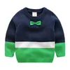 Pojkar Tröjor Höst Bröllopsfest O-Neck Stickad Skola Bow Striped MixColor Långärmad Baby Kids Boys Sweaters Bomull 210701