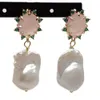 YYGEM – boucles d'oreilles en boule de flamme nucléée blanche de culture naturelle, perle baroque, pavé de Quartz Rose, style mignon pour femmes