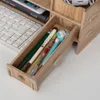 Support de moniteur d'ordinateur en bois bricolage, base de bureau montante avec tiroirs de rangement, noir