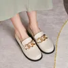 Meotina mulheres sintéticas de couro redondo chinelos de metal decorativo flats bege primavera e verão 2 9