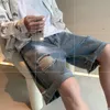 Pantaloncini di jeans strappati tinta unita Moda coreana da uomo allentata Casual Harajuku Streetwear Jeans da uomo dritti a gamba larga