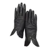 5本の指の手袋冬の女性の手首ファッションのファッションシープスキンの革暖かい本格的なオートバイを運転する冷たい黒と茶色