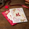 (30 pièces/lot) cartes d'invitation de mariage de couleur rouge et Beige Invitations de mariage de papillon de fleur coupée au Laser avec enveloppe IC02