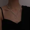 Peri'sBox Goldfarbene Sicherheitsnadel-Karabiner-Halsketten, zweilagig, oval, für Frauen, minimalistischer Edelstahl-Schmuckanhänger