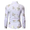 Mens Gold Rose Floral Impressão Camisas Marca Steampunk Chemise Branco Manga Longa Festa de Casamento Bronzing Camisa Masculina 210626