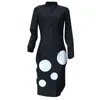 Women Casual Spring Shirt Dress Polka Dot Long Sleeve Cowl Neck Knee Length Midi Dress Casual Office Lady Workwear Dress 210702