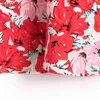 Summer Women Red Flowers Print Sundress Square Neck Short Sleeve Ladies Mini Dress Vestidos 6H26 210416