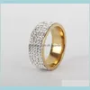 Band smycken droppleverans 2021 mode rostfritt stål 5 rader guld färg kristall ring bröllop ringar för kvinnor män jelwery tillbehör m7j6n