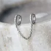 Creative Two Hole Hoop & Huggie Piercing Earrings for Women Crystal Zircon Metal Color Chain Earring Party Jewelry