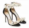 Słynna marka Summel Sandals Buty Jubele Pearls Strappy High Heels Nude Black White Wedding Party Dress Lady Elegant Pumps EU35-43 z pudełkiem