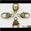 Odkrycia Komponenty Dostawa 2021 DIY Fashion Akcesorium metalowy Vintage Bronze Heart Haczyki homarowe klamry do tworzenia biżuterii Q