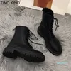 Woman Ankle Boots Lace Up Leather Non Slip Women's Motorcycle Boot Fashion Platform Women Shoe Autumn Spring