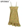 Kadın Chic Moda Çiçek Baskı Asimetrik Midi Elbise Vintage Backless Ruffled Spagetti Kayışı Kadın Elbiseler 210416
