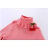 Mudkingdom Girls Sweaters Knitted Turtleneck Ruffled 3D Cherry Solid Clothes 210615