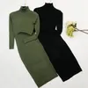 Autumn Winter Women Knitted Dress Turtleneck Sweater Dresses Lady Slim Bodycon Long Sleeve Bottoming Dress Vestidos PP003 210915