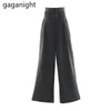 Siyah Geniş Bacak Pantolon Kadın Yüksek Bel Sashes Cepler Ofis Bayan Suit Trendy Rahat Günlük Kadın Pantolon 210601