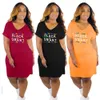 New Women Summer Dress Fashion letter print V-neck Sexy Short Sleeved Candy Color Casual Dresses Plus Size 3XL Ladies Designer
