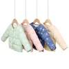 Toddler Girls Baby's Cotton Down Coat Plaid / Cartoon Jacket Outwear 2021 Billiga Kids Höst Vinter Varma Barn Överkläder Kläder H0909