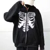 Y2K Gothic Skeleton Oversized Zip Up Hoodie Hombres Otoño Abrigo de manga larga Top Hombre 90s Vintage Harajuku Grunge Sudadera Ropa Y1130