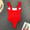 All-in-one women's bikini solid color one-piece swimsuit wooden ears shoulder strap sexy generous collar high elasticity 6-color swimwear girls bathing suit