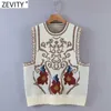 Zevity Women Vintage Totem Flower Pattern Ärmlös Vest Kvinna Retro National Style Patchwork Casual Jacquard Waistcoat S617 211008