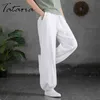 Tie Feet Harem Pants for Women Summer Cotton Linen Vintage Elastic Waist Loose Ankle-length Green Trousers Female 210514