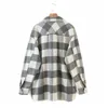 Women Autumn Plaid Print Gray Long Jackets Outwear Female Fashion Sleeve Pockets Single Breasted Jacket Coat mujer 210421