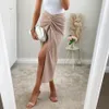 Bowknot Slit Long Skirt Khaki Women High Waist Maxi Skirt Faldas Mujer Casual Summer Women Bottoms 210415