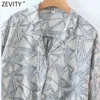 Mulheres vintage geométrico pirnt hem knotted blusa blusa fêmea entalhado colarinho quimono camisas chic blusas tops ls7673 210416
