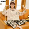 Herfst mode pyjama set voor vrouwen zachte katoen twee stuk pijamas cartoon pyjama tiener meisjes korean kawaii loungewear 211215