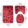 Bath Mats 3 Pieces Rug Set Rose Petals Toilet Floor Contour Mat Lid Top Covers Non-Slip Bathroom