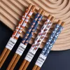 Chopsticks 8Pairs Japan Style Hushållssats Spetsad Cherry Blossom Bamboo Porslin Presentförpackning Bärbar