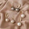 Korean Exquisite Retro Metal Micro-inlaid Zircon Pearl Hoop Earrings Simple Temperament Dangle Female Fashion Jewelry & Huggie