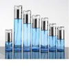 Bottiglie di stoccaggio Vasetti 20 ~ 120ML Nebbia di profumo Spray Blu 30/50G Vaso di crema di vetro Tappo di goccia d'argento Olio Siero Ricaricabile Emulsione Lozione Pompa Bot