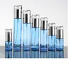 Botellas de almacenamiento Frascos 20-120 ml Perfume Mist Spray Azul 30 50G Frasco de crema de vidrio Tapa de gota de plata Suero de aceite Emulsión recargable Lotio262G