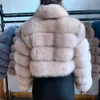 Naturel court réel manteau de fourrure pour les femmes avec col montant épais chaud hiver véritable fourrure veste de haute qualité fourrure 210925
