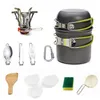 Pentole Set Camping Campeggio Escursionismo Backpacking Picnic Pentole Pentole Strumento di cottura Set Pot Pan Piezo Pan Ignition Canister Stufa Pentole da viaggio JJB10862