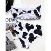 Cow Print Bikini Set High Waist Swimsuit Women's Sexy Bandage Swimwear Summer Beach Two-piece Swim Bathing Suit Female 210621