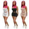 Solid Color 2 Piece Biker Shorts Set For Women Summer Product Pullover Crop Top Skinny Gym Clothing Streetwear 210525