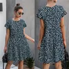 Summer Dresses Woman Flower Leopard Print Short-Sleeved Casual Loose Dress Black Mini Short Sundress Beach T Shirt Dresses 210415