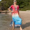 Skriv ut Long Beach Dress Coverups för Kvinnor Pareo de Plage Swimsuit Cover Up Sarongs Badkläder Kaftan Q1182 210420