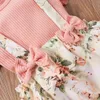 0-18m Nascido infantil bebê menina conjunto de flores de flor de malha ruffles t camisa floral macacão shorts shorts trajes verão 210515